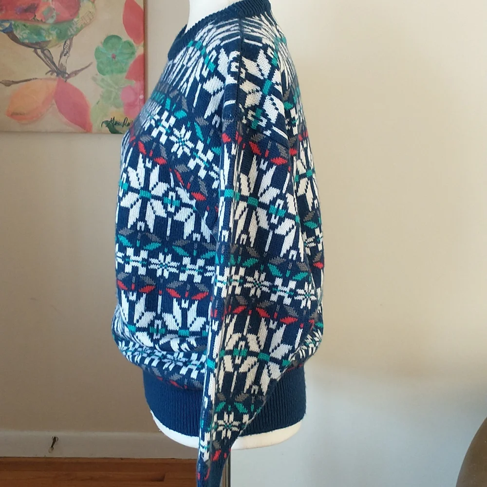 Vintage sweater wool blend crew neck navy blue white snow ski pattern size M - Picture 4 of 7